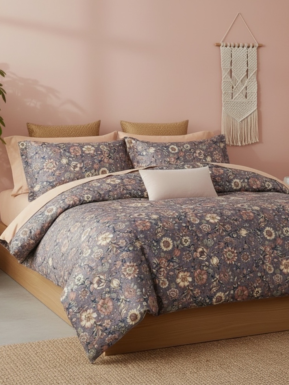 NEW Anthropologie Purple Floral Boho Queen / King Bedding Duvet Floral Sham Set